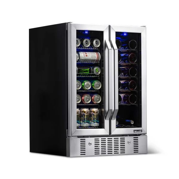 Newair 18 Bottle 60 Can Wine and Beverage Refrigerator Cooler, Built-in Dual Zone Fridge in Stainless Steel for Home, Office or Bar
