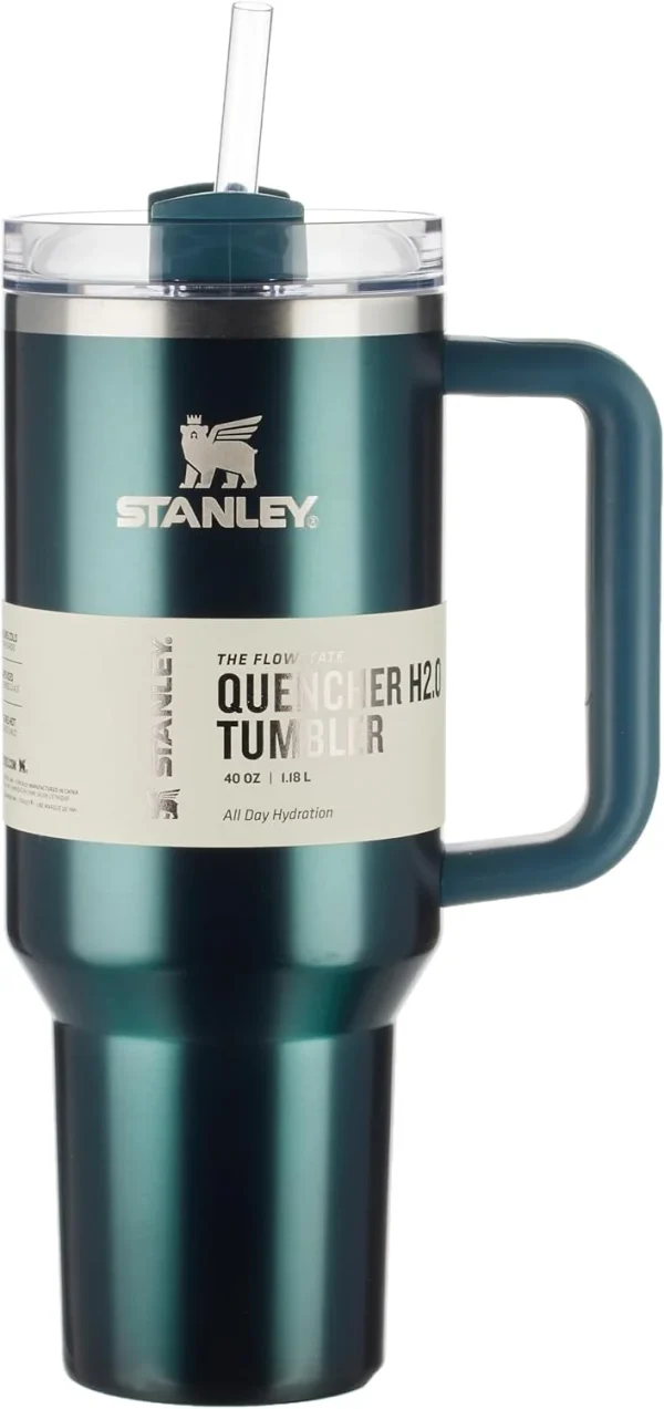 Stanley Quencher H2.0 FlowState Stainless Steel Vacuum Insulated Tumbler with Lid and Straw for Water, Iced Tea or Coffee, Everygreen Glow, 40OZ