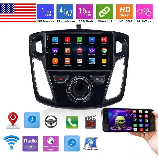 KingFurt For 2012-2017 Ford Focus Android 9.1 Car Stereo Player Radio 9 GPS Navigation