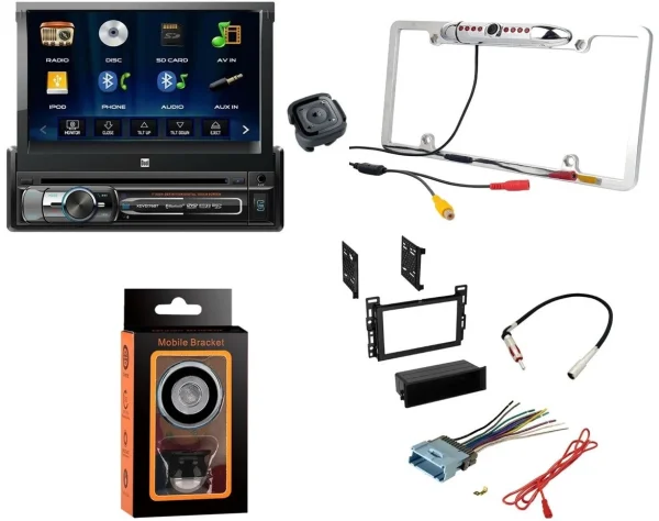 Dual XDVD176BT 7 Touchscreen Single DIN Car Stereo CAM1500S Rear Camera Magnet Phone Holder & Dash Kit for Chevrolet Malibu 2004 – 2007