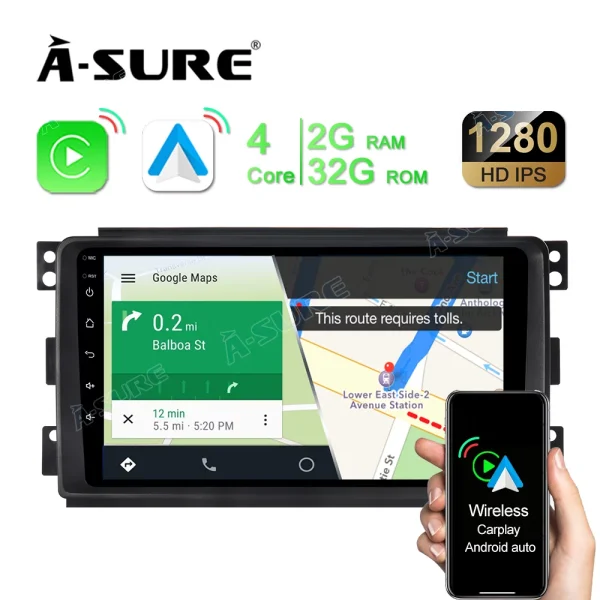IPS Android 11 Car Stereo Radio GPS for Mercedes Benz SMART FORTWO II 2007-2010