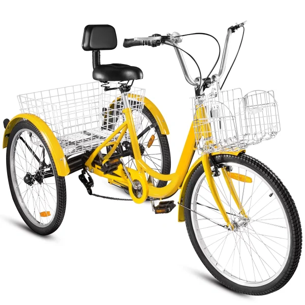 VEVOR 24Adult Tricycle 7-Speed Three Wheel Bike Cruise Bike ,Seat Adjustable Trike with Bell, Brake System and Basket Cruiser Bicycles Size for Shopping