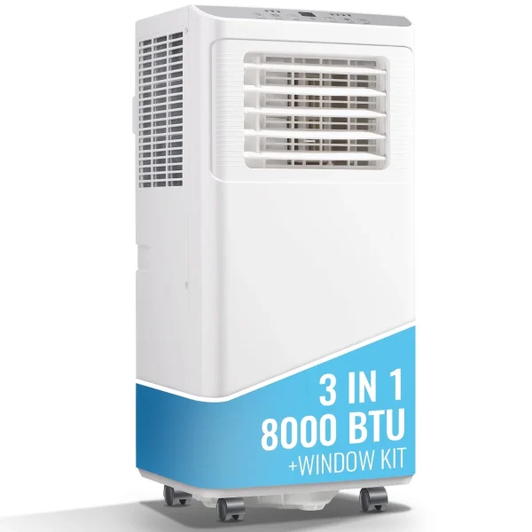 Tacool 8000 BTU Portable Air Conditioner for Room up to 250 Sq. ft with Remote Control, White