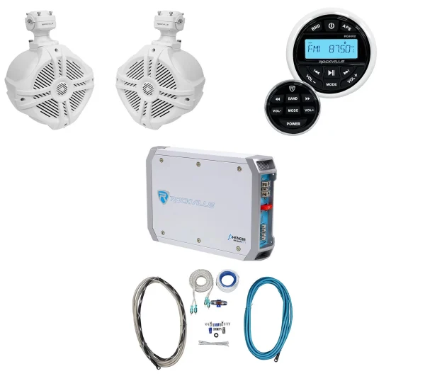 Rockville RGHR2 Marine Bluetooth Receiver+Remote+6.5 Wakeboards+2-Ch. Amplifier