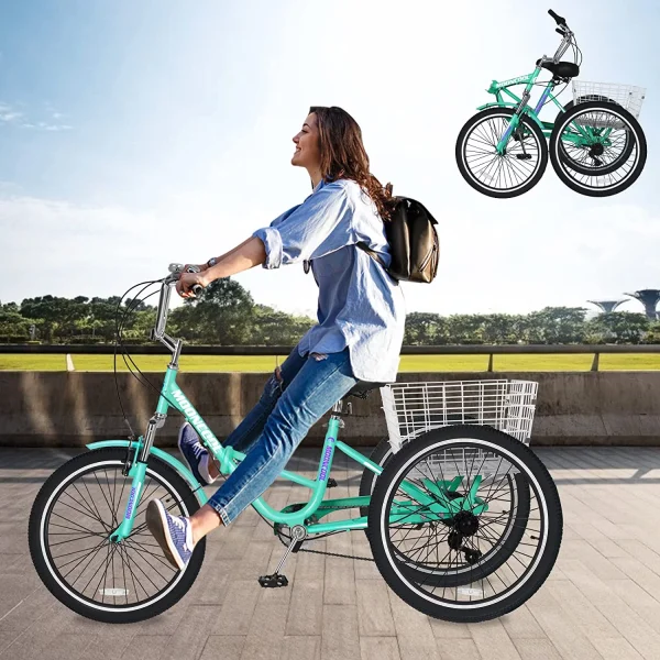 Slsy Adult Folding Tricycles, 7 Speed Folding Adult Trikes, 20 24 26 Inch 3 Wheel Bikes with Large Size Basket, Foldable Tricycle for Adults, Women, Men, Seniors