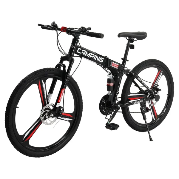 CamPingSurvivals Shimano 21-Speed Steel Mountain Bike, 26  Foldable MTB for Adult & Teenagers, Black