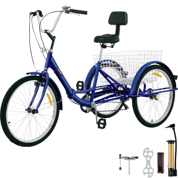 BENTISM Foldable Tricycle 26 Wheels, 7-Speed Trike, 3 Wheels Colorful Bike with Basket, Portable and Foldable Bicycle for Adults Exercise Shopping Picnic Outdoor Activities