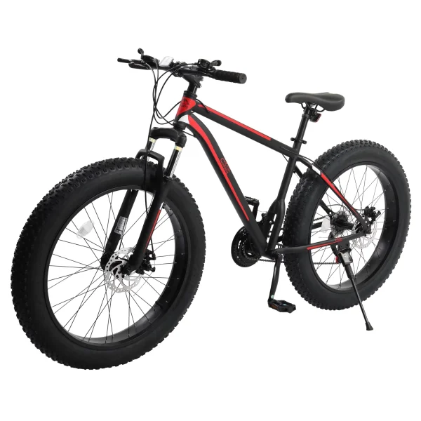 Zimtown 26 Fat Tire Mountain Bike, 21 Speed with High Carbon Steel Frame, Double Disc Brake, Black,Red
