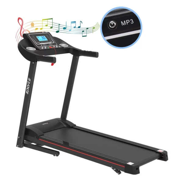2HP Folding Treadmill, Smart Motorized Treadmill with Manual Incline and Air Spring & MP3, Exercise Running Machine with 5 LCD Display for Home Use