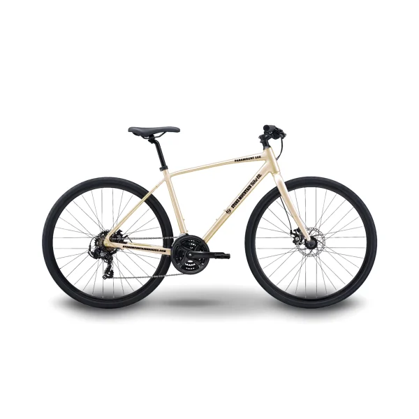 5Seconds PARAMOUNT 100 Hybrid Bicycle, Lightweight Aluminum Frame 21- Speed Bike with Trigger Shifters, and Mechanical Disc Brakes – Metallic Beige