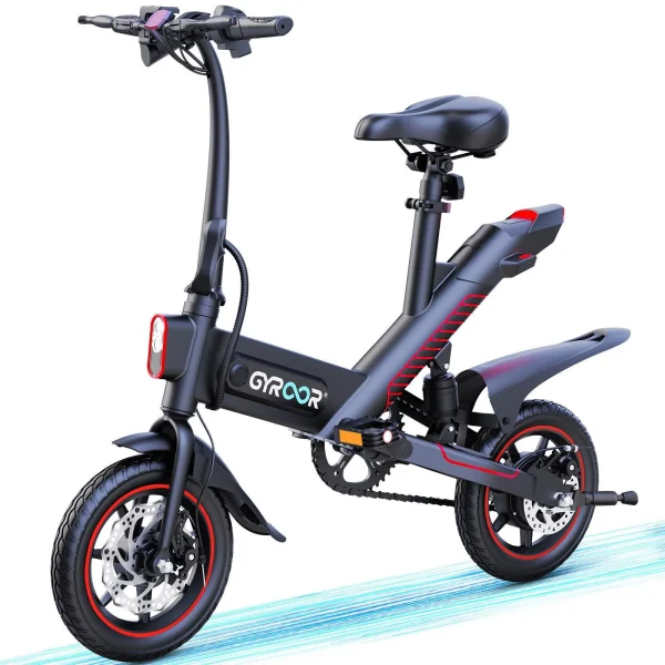 Gyroor Folding Electric Bike for Adults, 18.6MPH,14 450W,3 Riding Modes Electric Bike with 36V 10.5AH(Free of Cost Bike Lock)